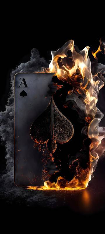 Ace of spades burning on a black background phone wallpaper