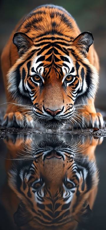 A tiger drinking water by the water phone wallpaper