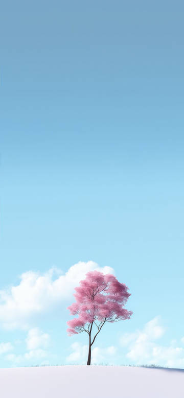 Pink tree and light blue sky simple mobile wallpaper