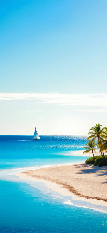 Beautiful beach wallpaper: white sandy beaches, palm trees