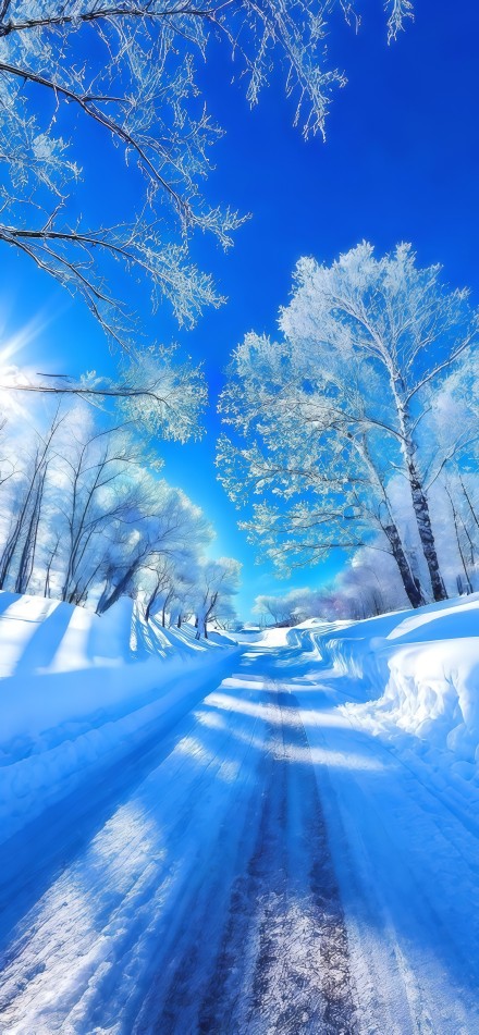 Pure beauty of a snow covered road phone wallpaper