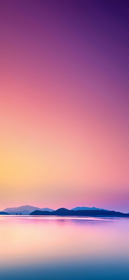 Dreamy Sunset Over Calm Purple Lake