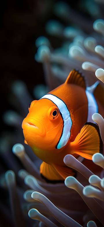 Orange-red clownfish in anemone phone wallpaper