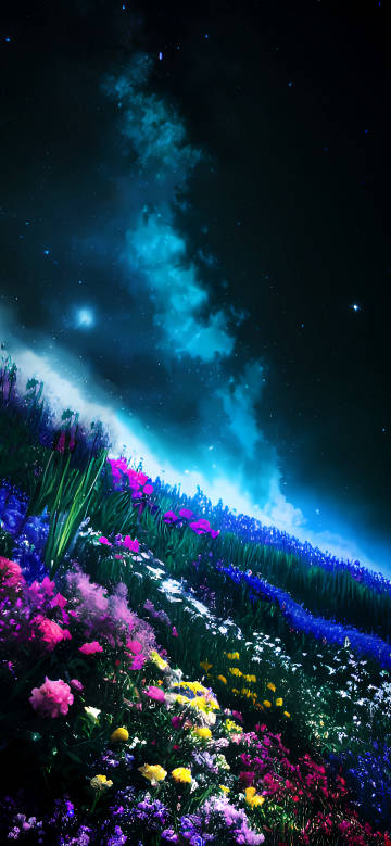 A Colorful Wildflower Field Under The Stars 4K Wallpaper