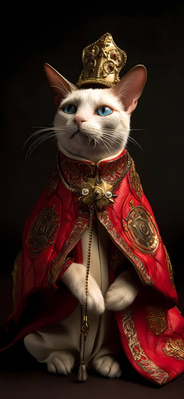 Royal Cat Wearing Gold Crown and Velvet Cloak 7K Wallpaper