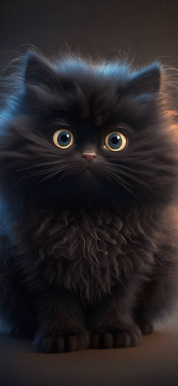 Cute Fluffy Black Cat with Big Eyes 4K Wallpaper