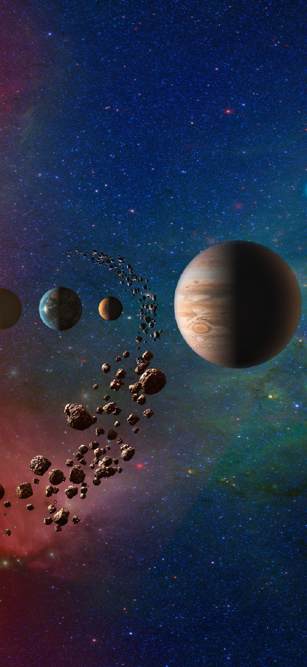 Planets Under A Blue And Red Nebula Sky Wallpaper