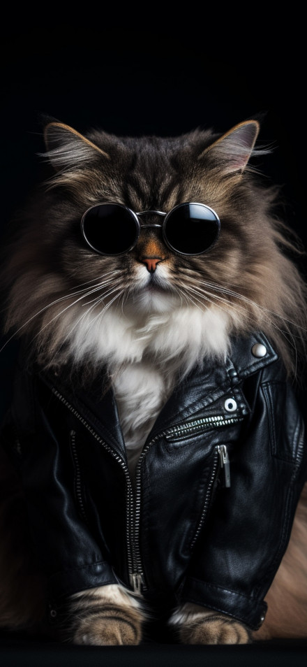 Stylish Cat Wearing Leather Jacket and Sunglasses 4K Wallpaper