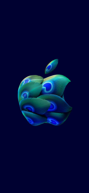 Peacock Feather Apple Logo Wallpaper 4K, Dark Blue Background