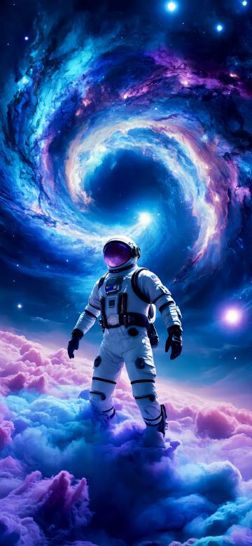 Astronaut Standing in a Swirling Nebula 4K Phone Wallpaper