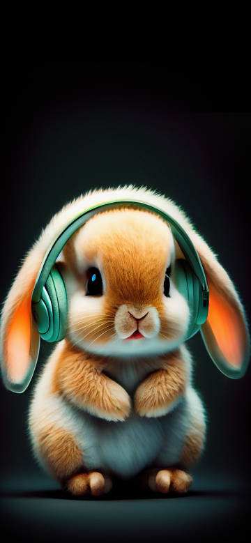 Cute Bunny Wearing Headphones 4K Wallpaper
