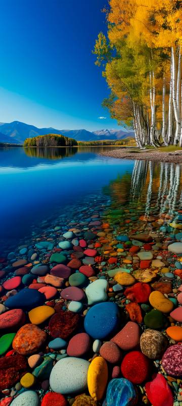 Colorful Pebbles Under Clear Blue Lake