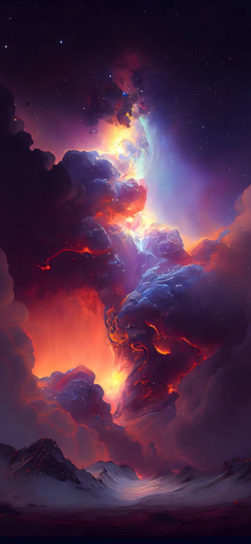 Fantasy Nebula and Mountains Wallpaper