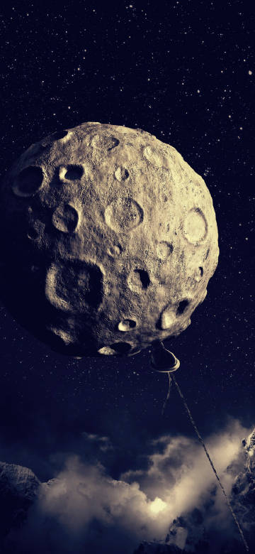 Strange moon in the starry sky phone wallpaper
