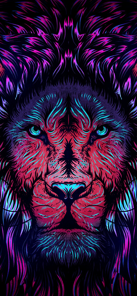 Colorful lion head illustration phone wallpaper