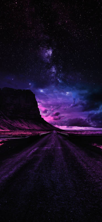 Mysterious journey in purple night sky phone wallpaper