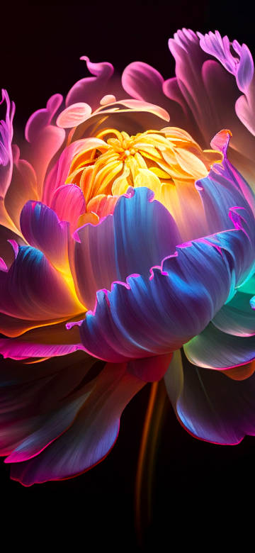 Colorful Glowing Flower with Rainbow Petals 4K UHD