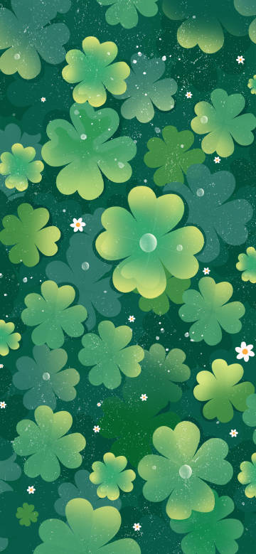 Lucky four-leaf clover illustration 4K mobile wallpaper