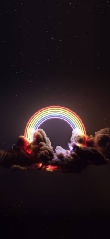 Neon rainbow in night sky phone wallpaper