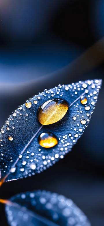 Water droplets on blue leaves wallpaper