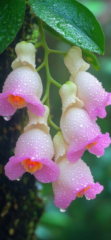 Beauty of pink flowers with water drops phone wallpaper