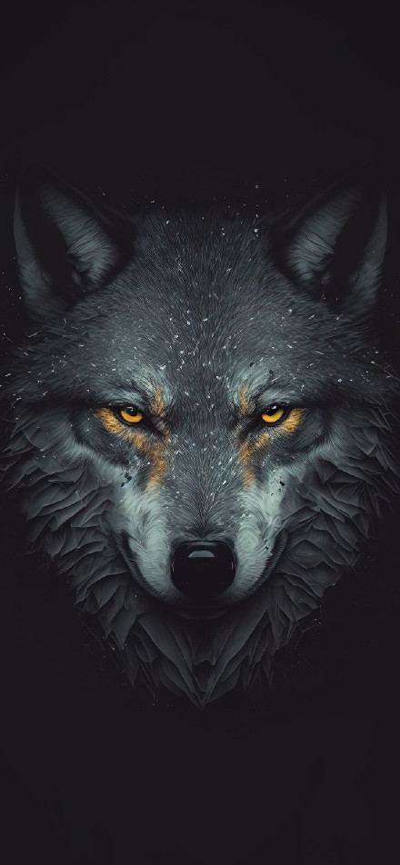 Dark wolf staring close-up phone wallpaper