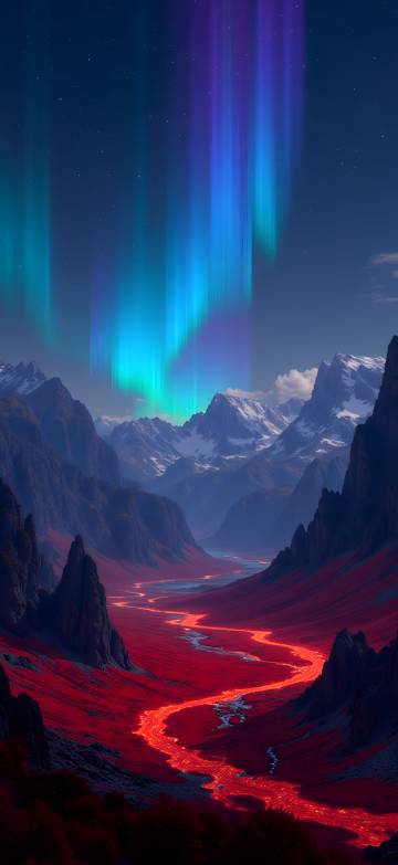 Aurora Over Red Lava River Valley 4K Phone Wallpaper Aurora Over Red Lava River Valley 4K Phone Wallpaper