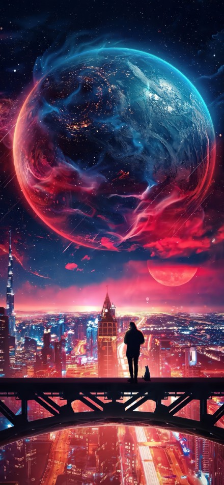 Surreal Space View Above the Skyscrapers
