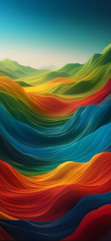 Abstract landscape with colorful wave lines phone wallpaper