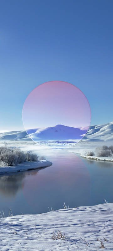 Transparent circle on the lake under the blue sky phone wallpaper