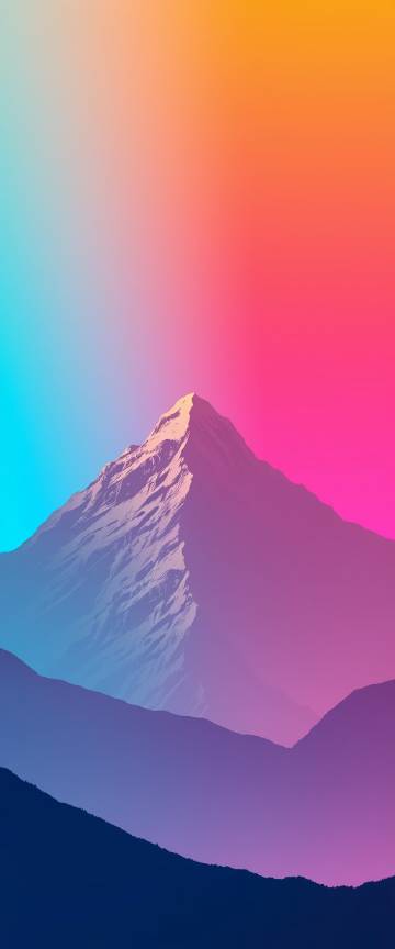 Snowy Mountain Peak with Neon Colors Illustration Phone Wallpaper
