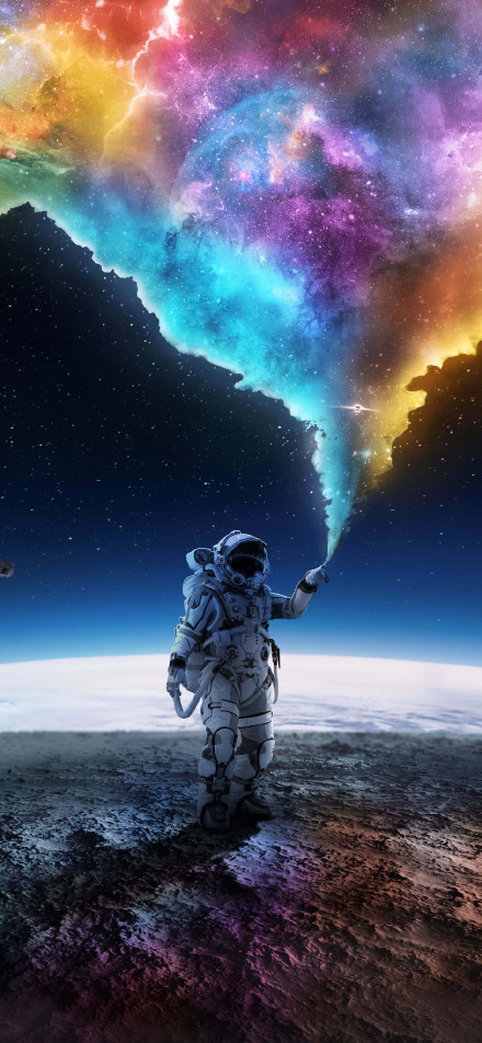 Astronaut Painting a Rainbow Nebula Space Art 4K Wallpaper