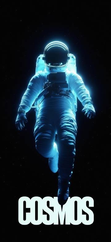 Cosmic walk: journey in glowing spacesuit