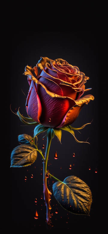Gothic Bleeding Rose Against A Black Background 4K Wallpaper