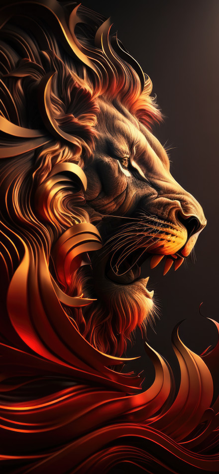 Fantasy Lion 4K Wallpaper, Glowing Mane and Sharp Teeth