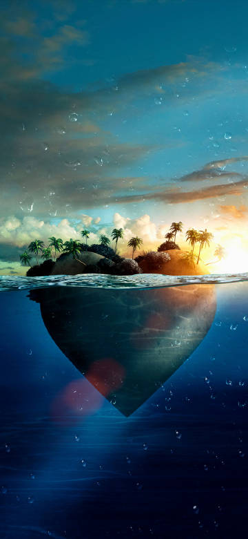 Dreamy island scenery with palm trees on the island phone wallpaper