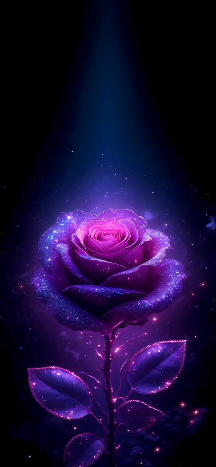 Glowing Purple Rose Covered In Stars 4K Wallpaper