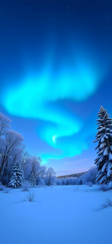 Beautiful Green Aurora in Winter Night Sky 4K Wallpaper