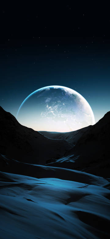 Huge blue planet in the night sky phone wallpaper