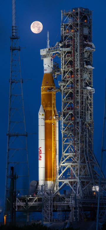 NASA Rocket and Full Moon at Launchpad 4K HD Wallpaper