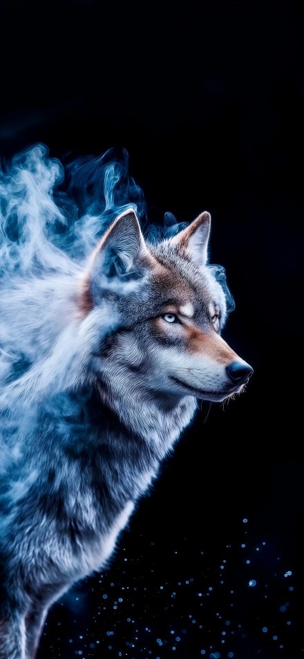 Wolf with smoke effect in the dark phone wallpaper