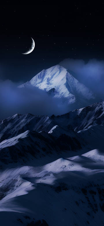 Snowy Mountain Under Crescent Moon 4K Phone Wallpaper Snowy Mountain Under Crescent Moon 4K Phone Wallpaper