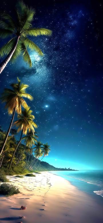 Tropical beach under the stars phone wallpaper