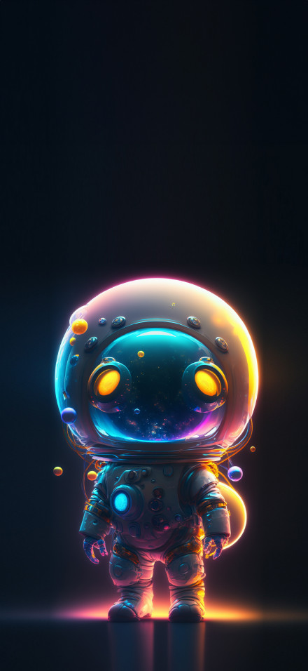 Cute astronaut glowing on dark background phone wallpaper
