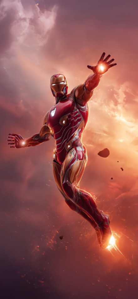 Iron Man Flying Through Flames 4K Phone Wallpaper