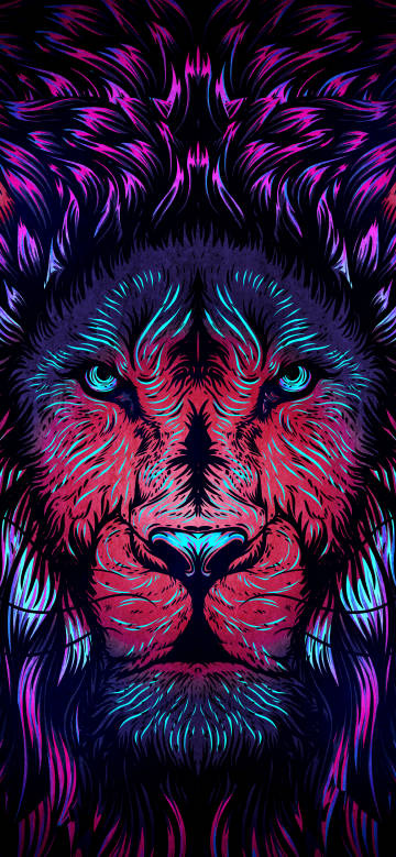 Colorful lion head illustration phone wallpaper