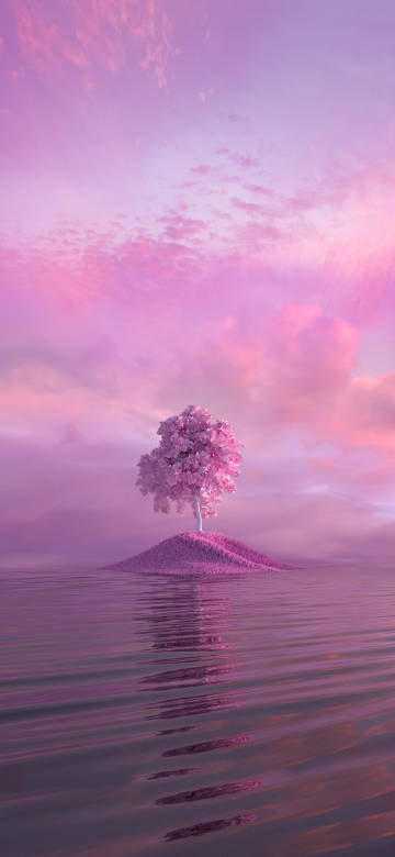 Lone Pink Tree On An Island In A Pink Lake Wallpaper
