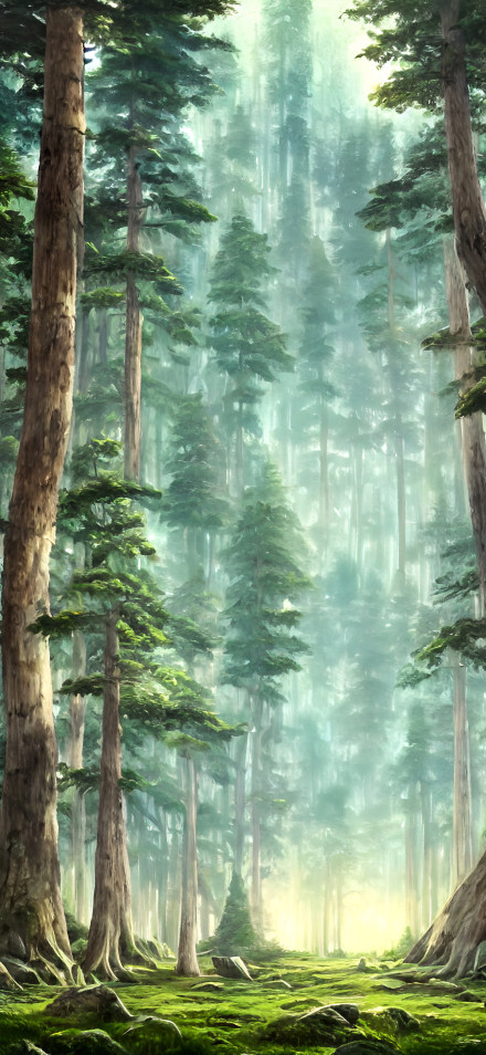 Sunlight Streaming Through Towering Trees 4K animated wallpaper