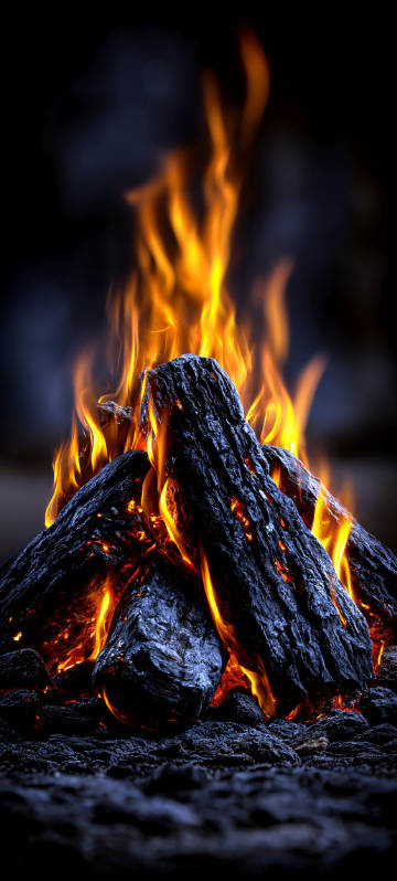 Close-up of Burning Coals and Fire 4K Wallpaper