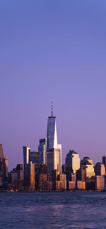 New York city's lower manhattan skyline at dusk